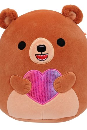 8-Inch Stokely the Brown Kodiak Bear Holding a Rainbow Heart
