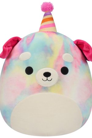 12-Inch Delenne the Rainbow Tie-Dye Dog With Party Hat