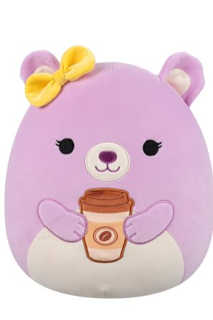 12-Inch Faine the Pink Bear with Bow Holding Coffee