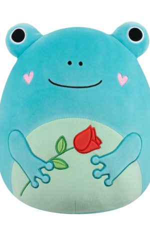 12-Inch Ludwig the Teal Frog Holding Rose